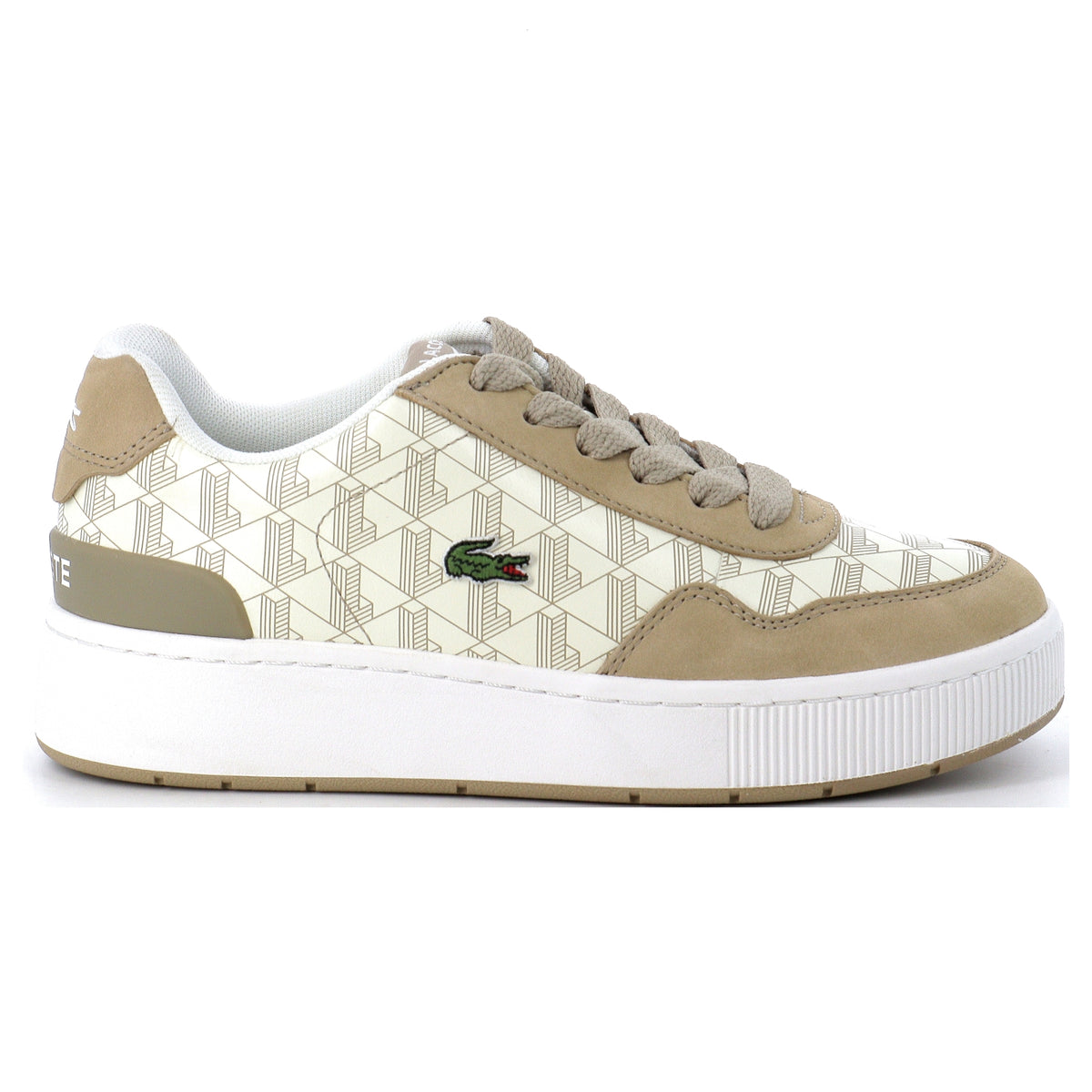 Lacoste Ace Clip Monogram beiges et blanches